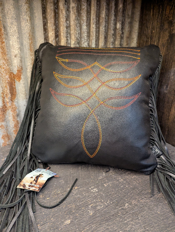 Leather Pillow with boot stitch 14" x 14"