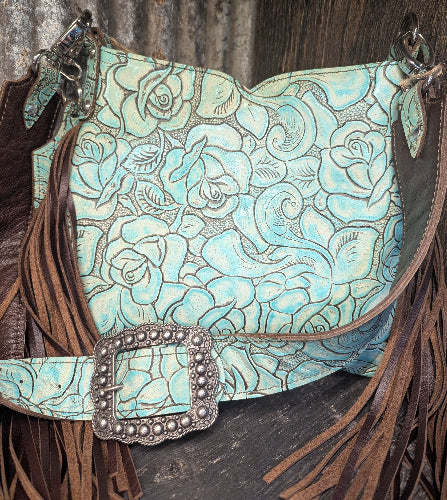 Hobo, Small Brindle hide with turquoise rose bronc