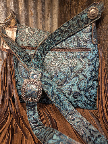 Hobo, Small Tan speckled hide with turquoise longhorn