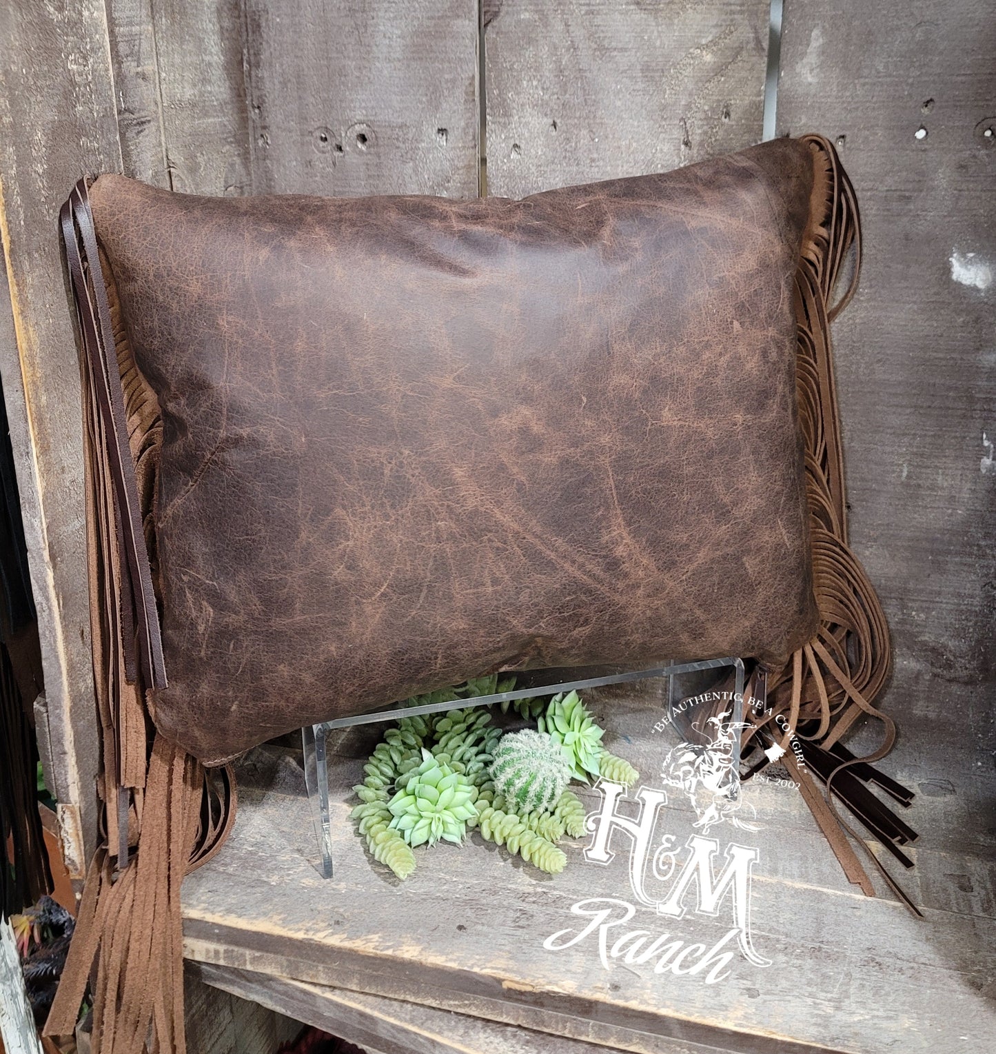 Red Roan Line Back Leather Pillow - #2061418