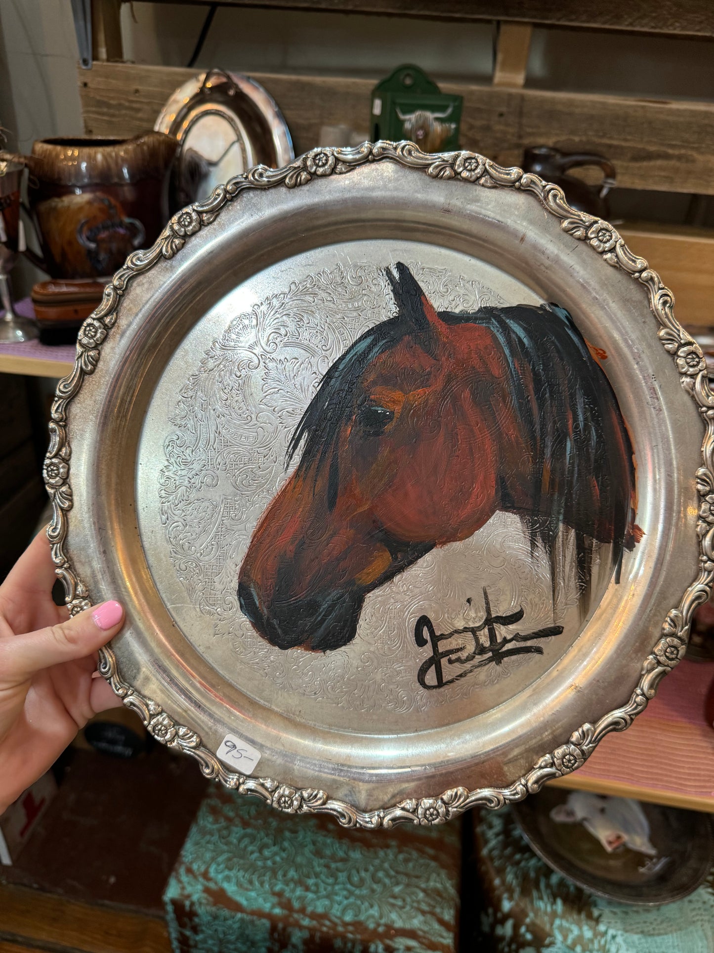 Jennifer Casebeer Art - Silver Tray with Bay Horse