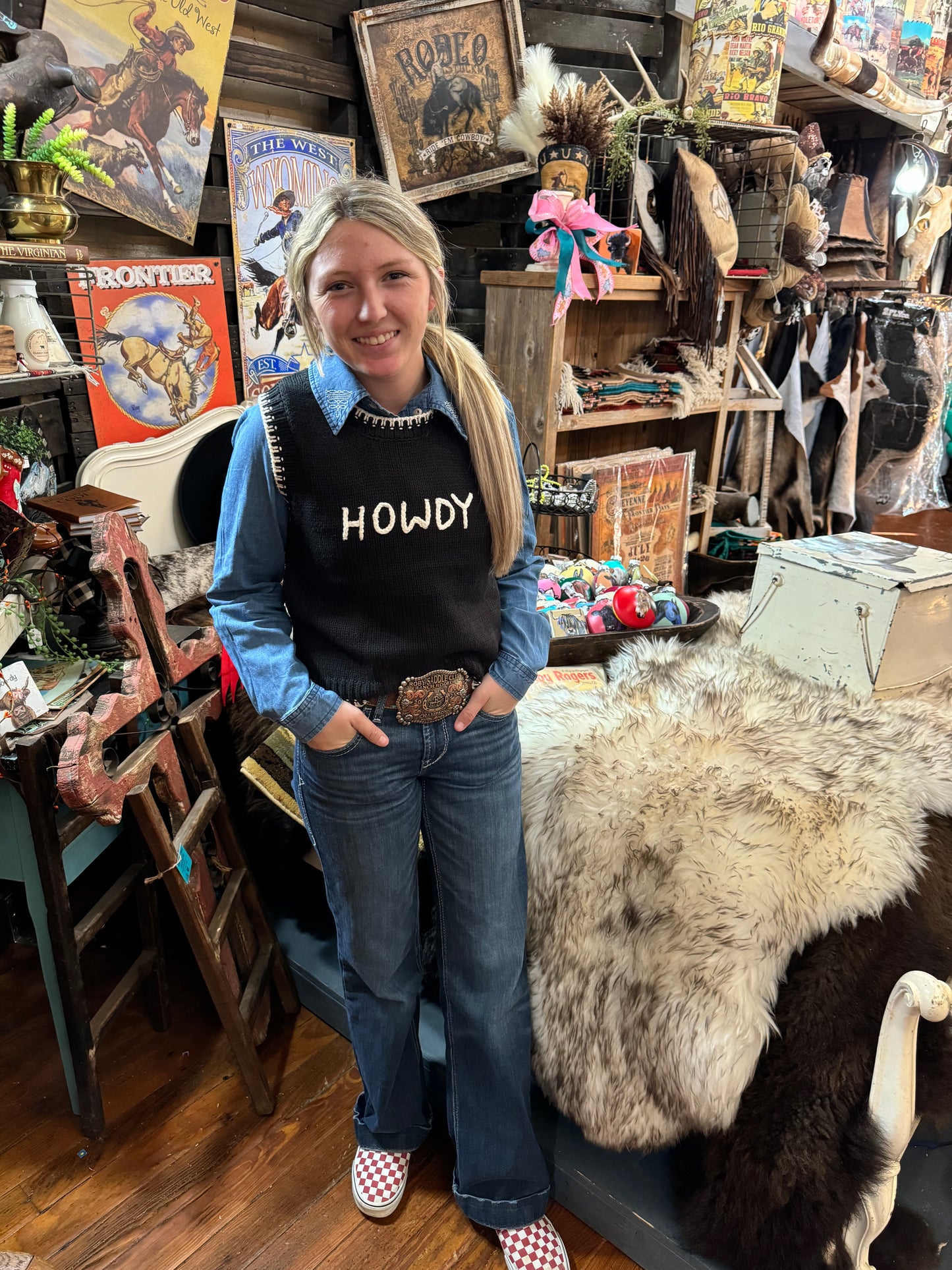 Black/White Howdy Sweater Vest