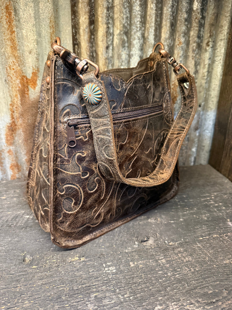 Ranchette, Brown leather with Buffalo studded front