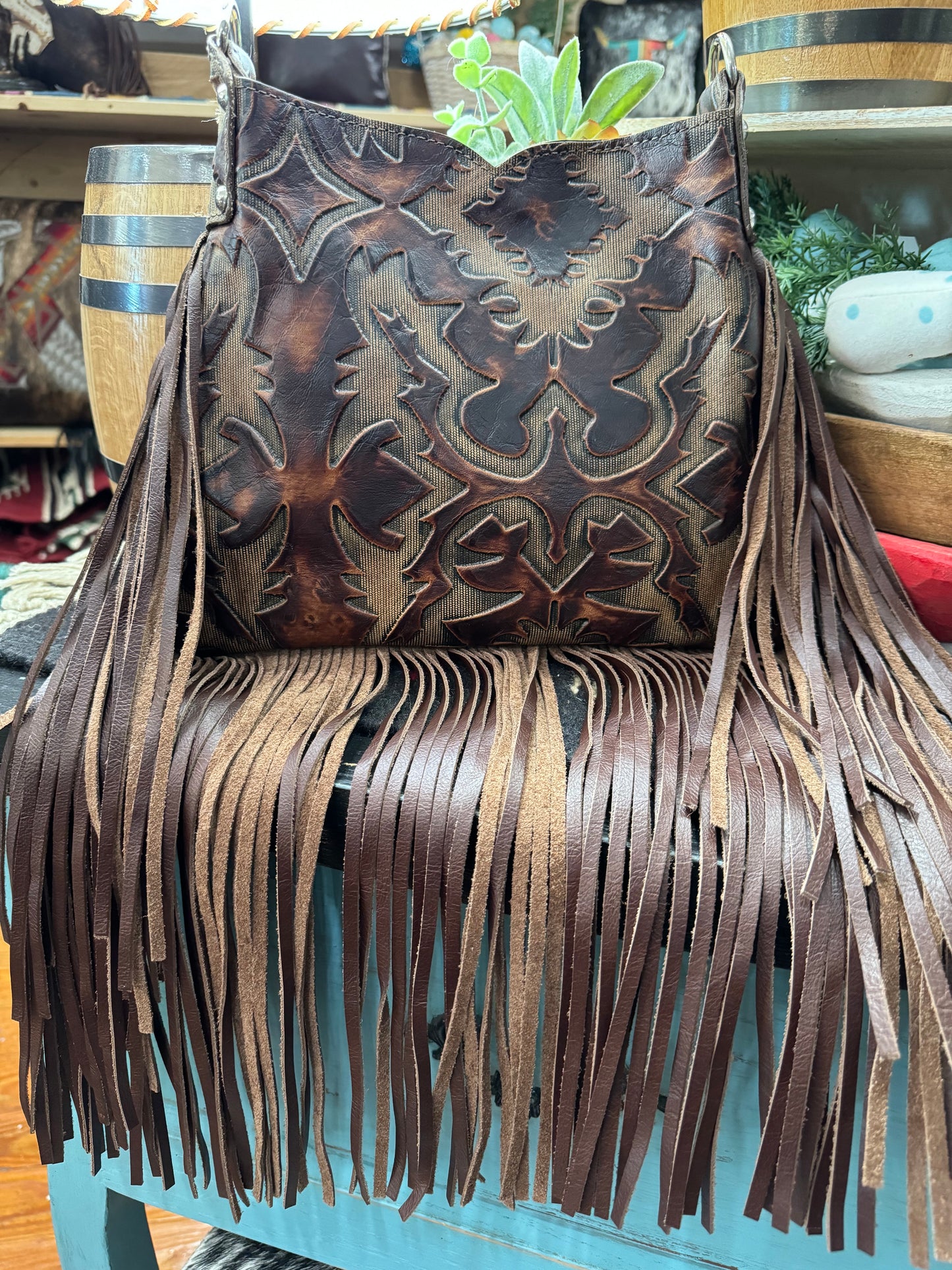 Small Hobo Handbag, Boot Top Brown with Wool Corner