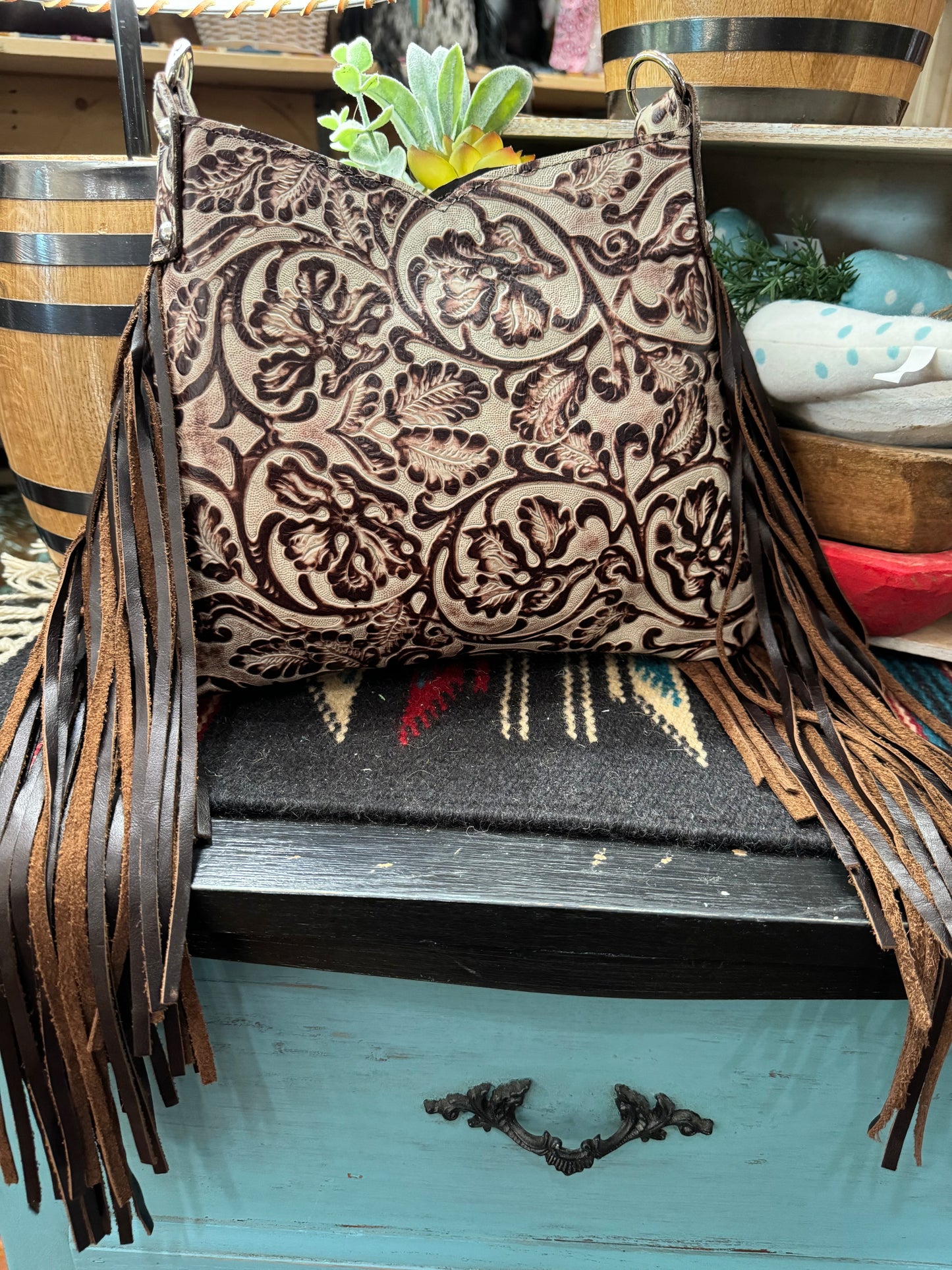 Small Hobo Handbag, Cream Cowboy Tool with Wool Corner