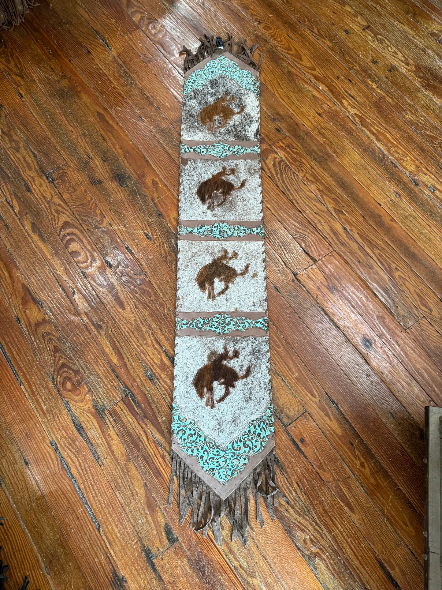 Western Table Runner, Turquoise Bronc