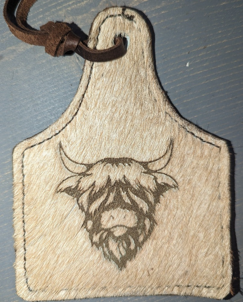 Leather Ear Tag Car Freshie, Highland Cow