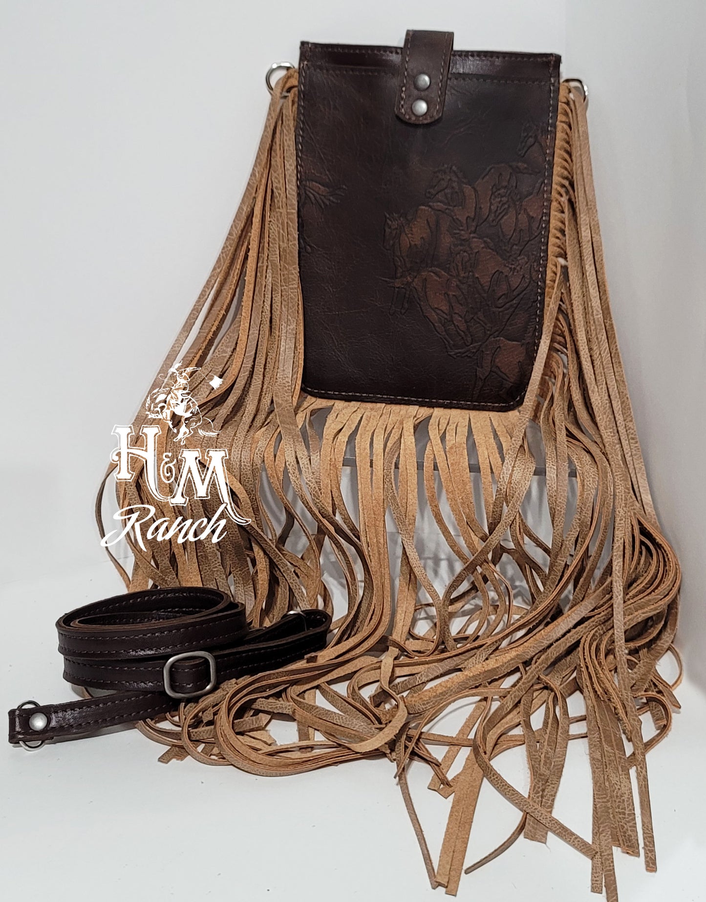 Credit Card Crossbody Bag, Running Horses Brown