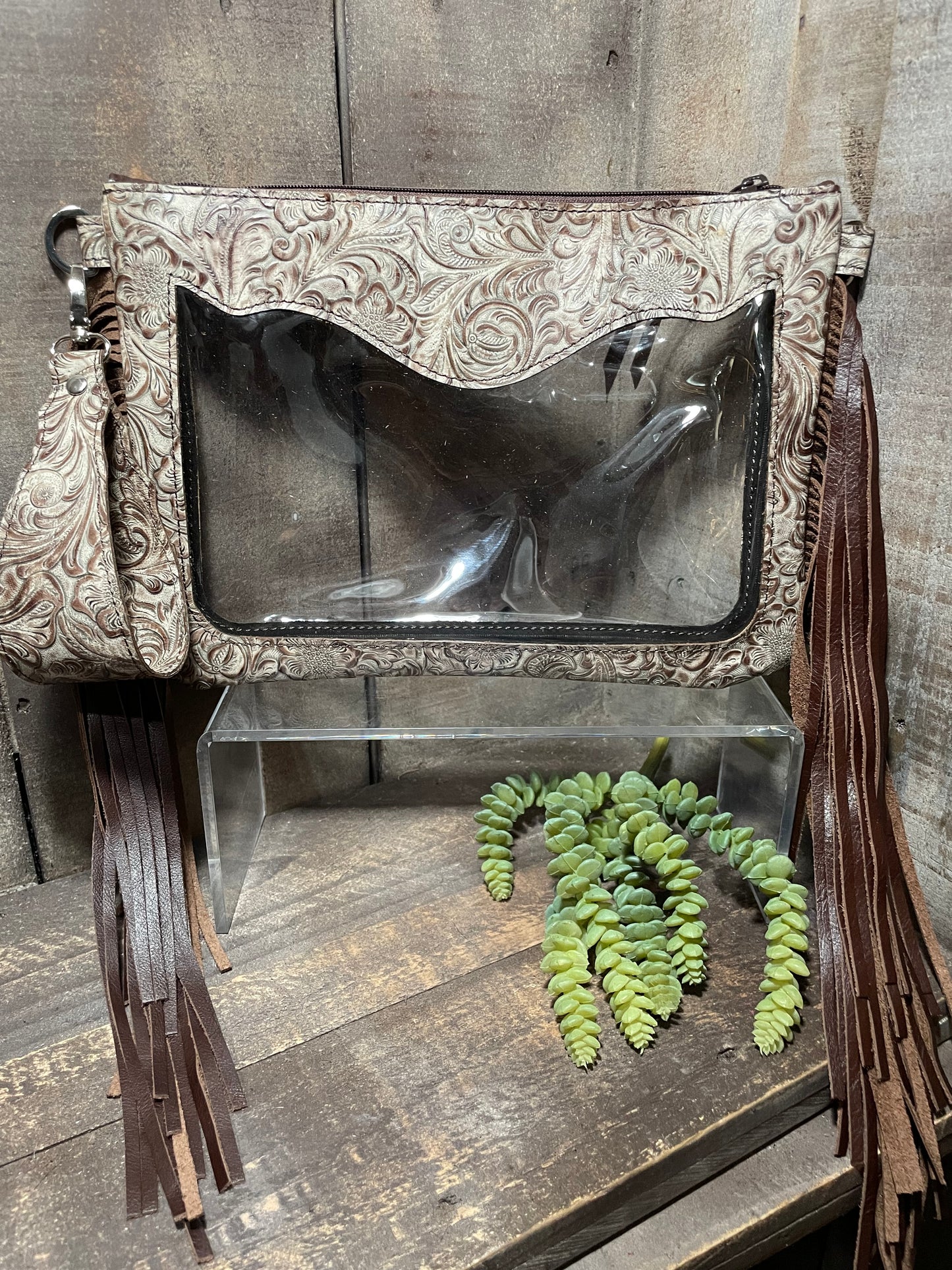 Clear Stadium Bag, Half Pint Western Cream Floral