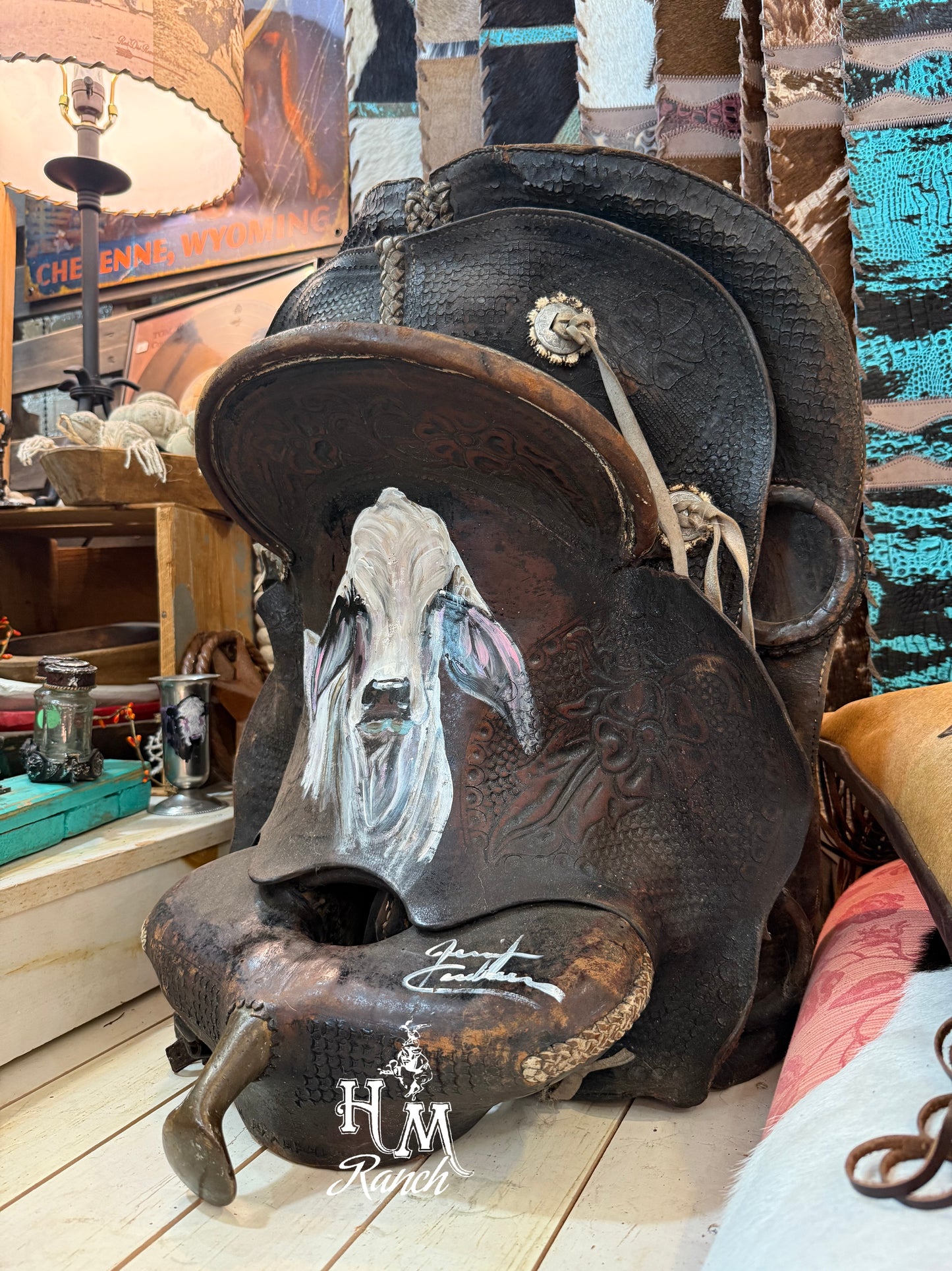 Jennifer Casebeer Art Brahma on Vintage Saddle #110