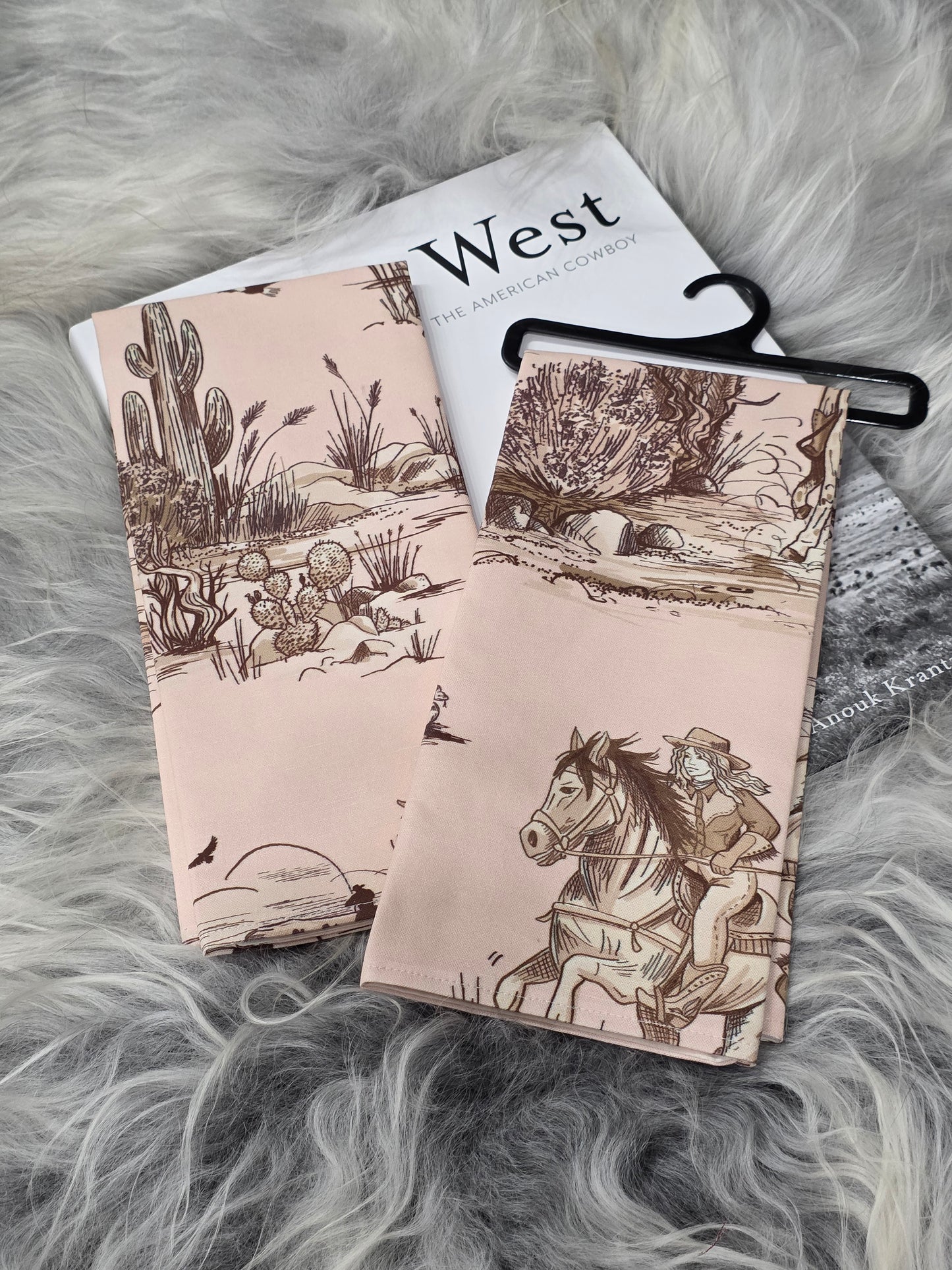 Retro Cowgirl in the Desert Kitchen Towel, Blush Pink