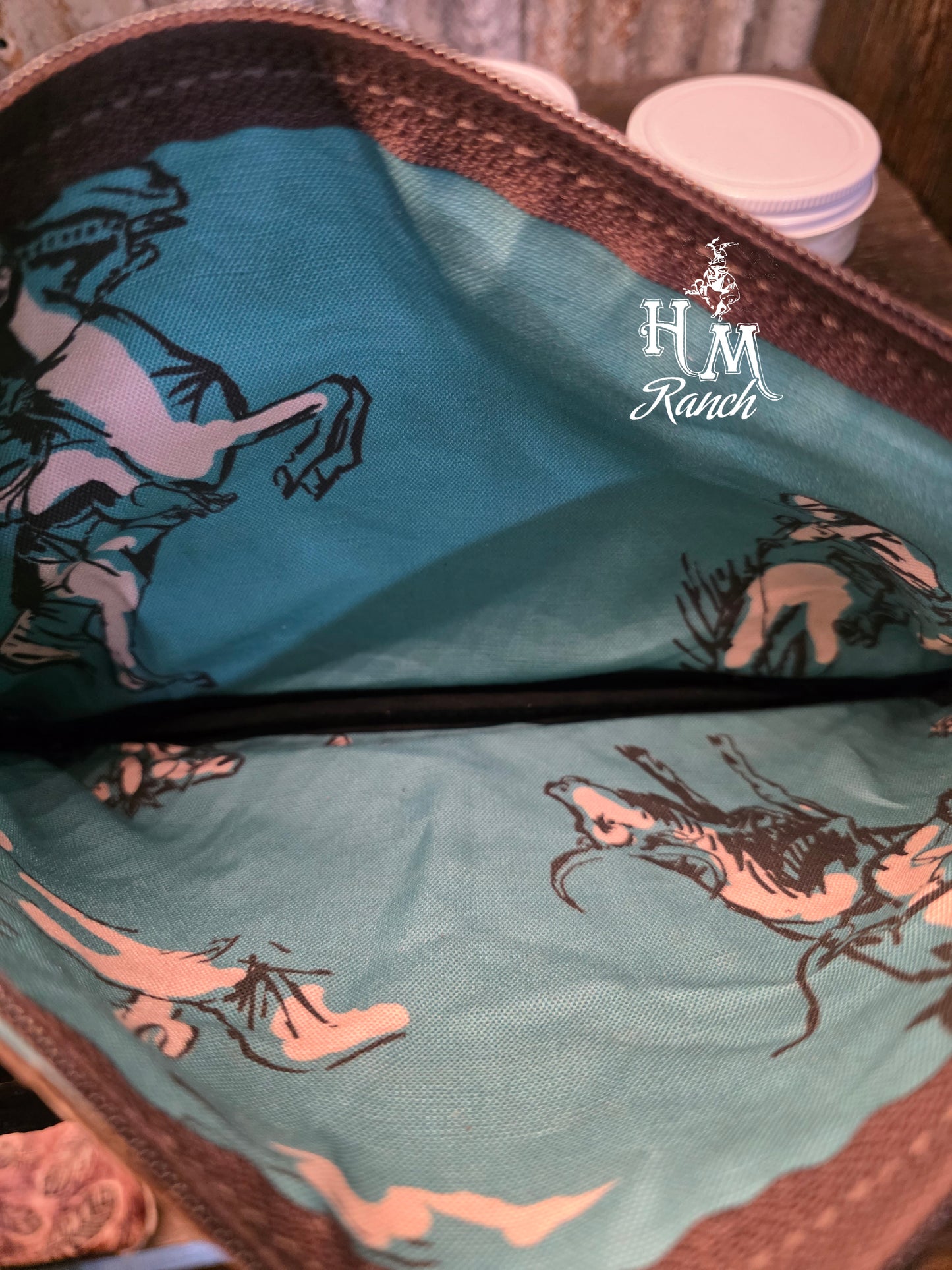 Bank or Makeup Bag, Horse Head, Turquoise