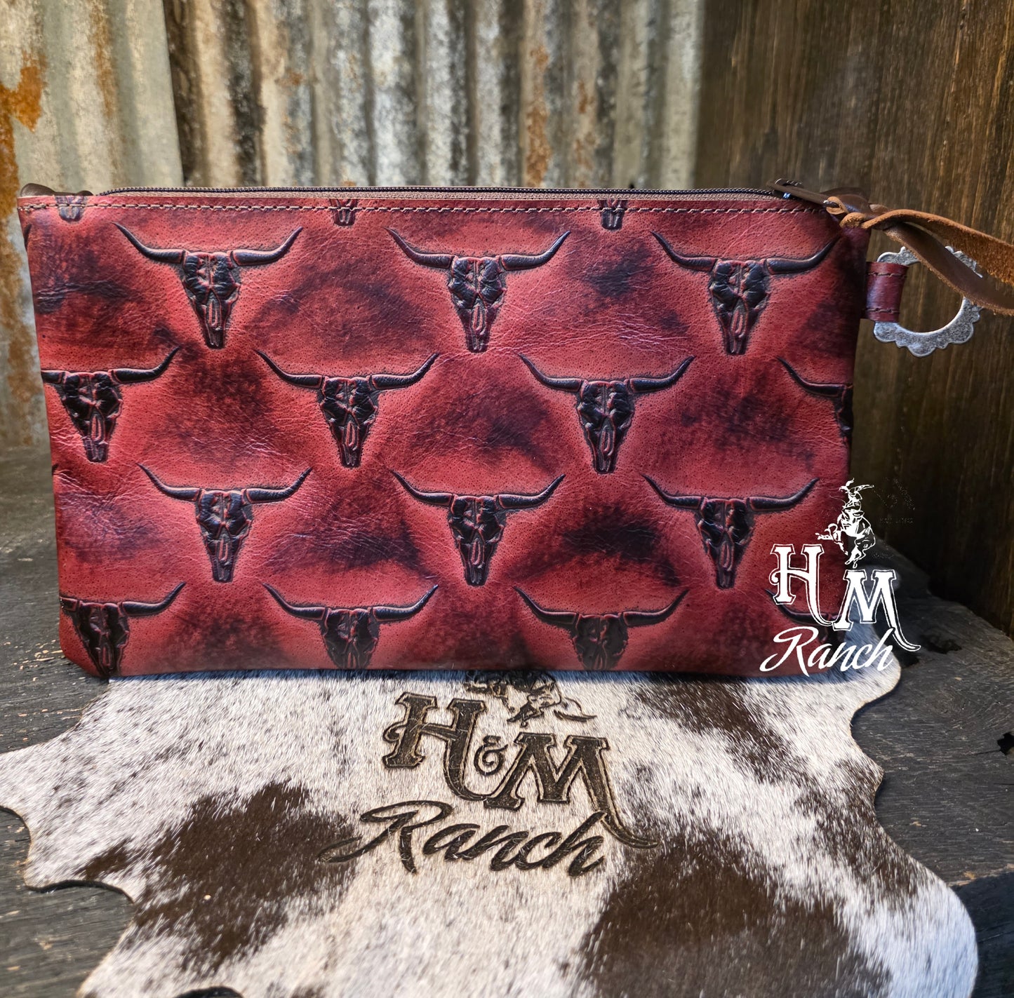 Bank or Makeup Bag, Red Longhorn