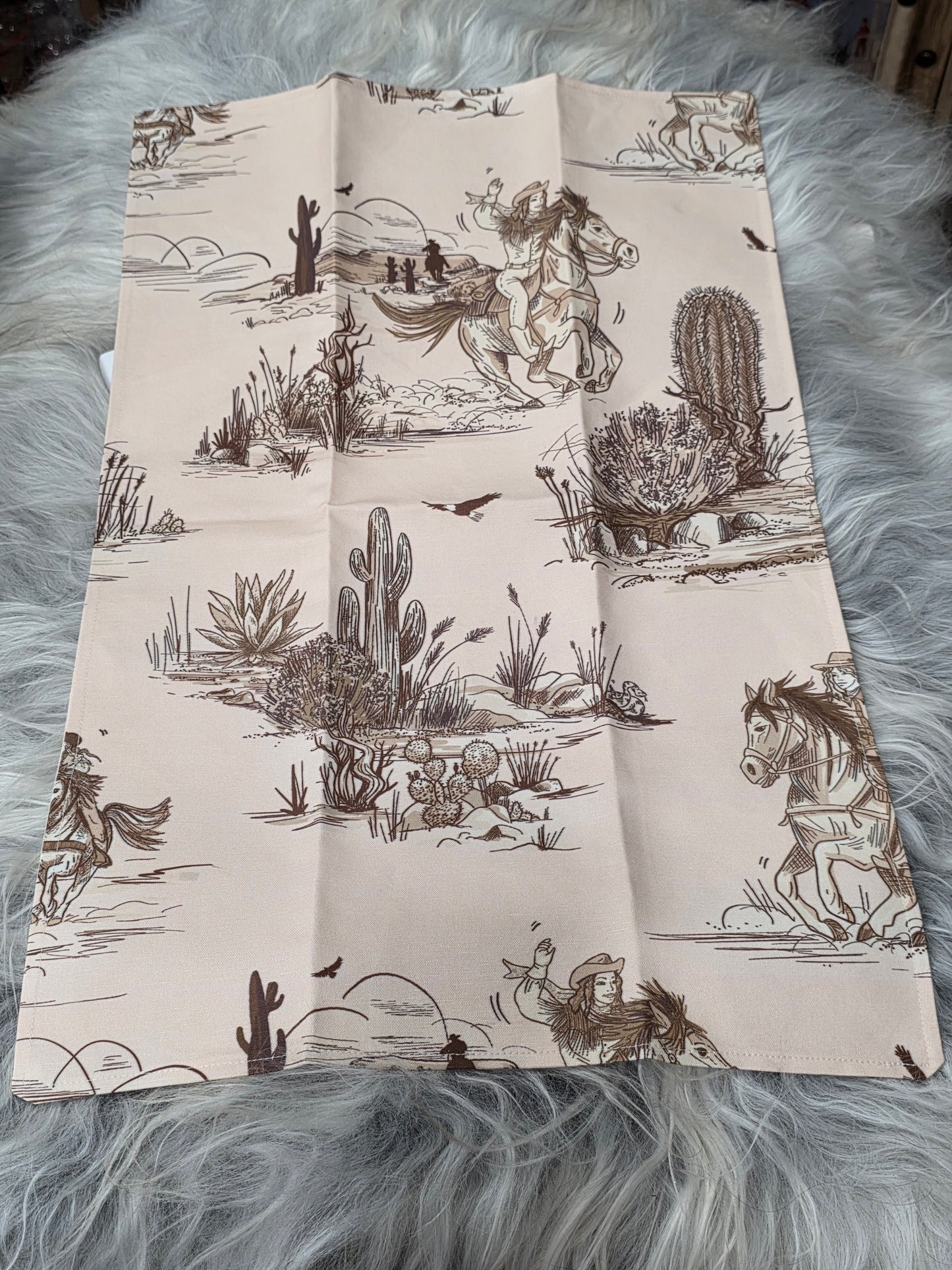 Retro Cowgirl in the Desert Kitchen Towel, Blush Pink