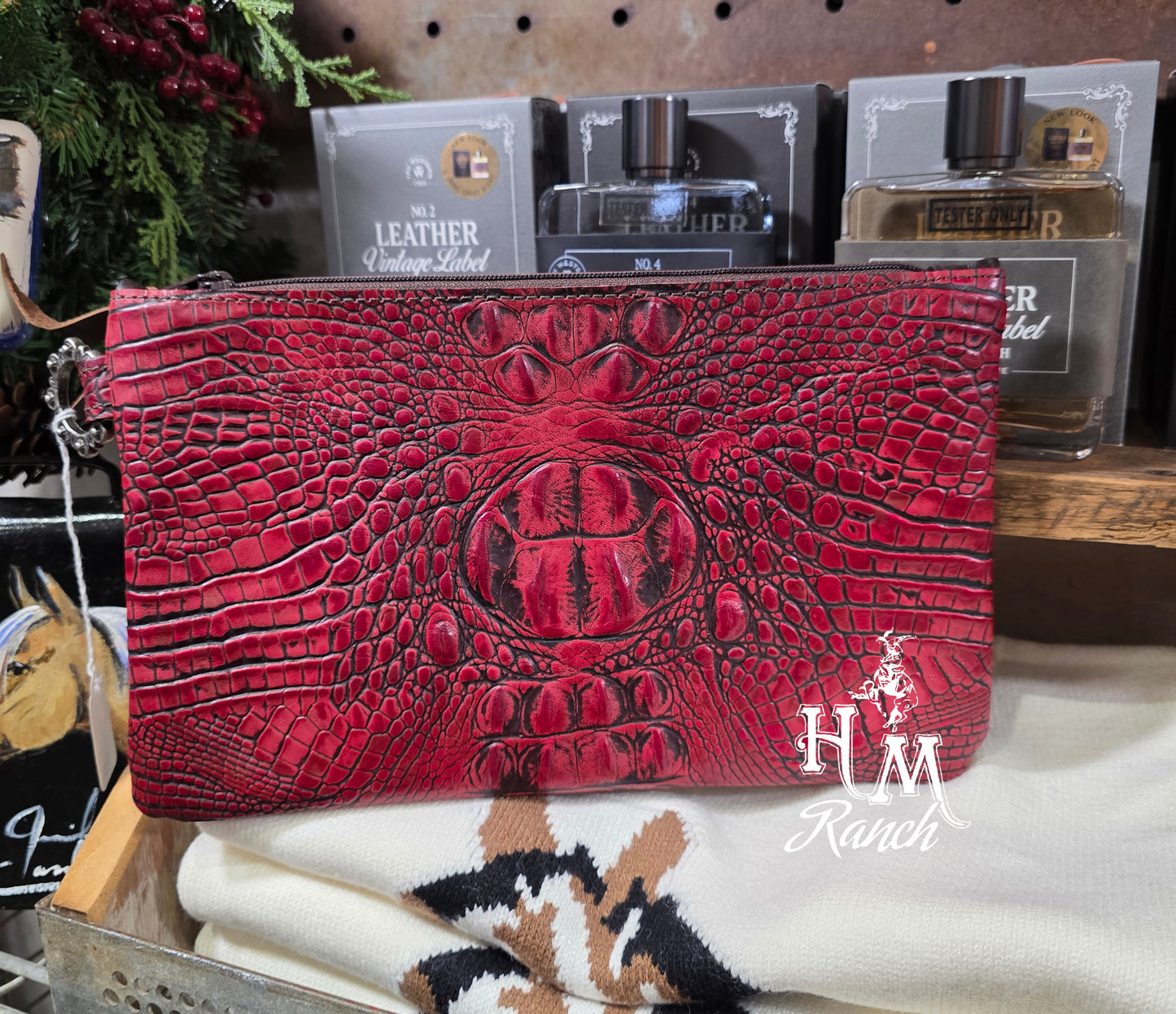 Bank or Makeup Bag, Red Croc
