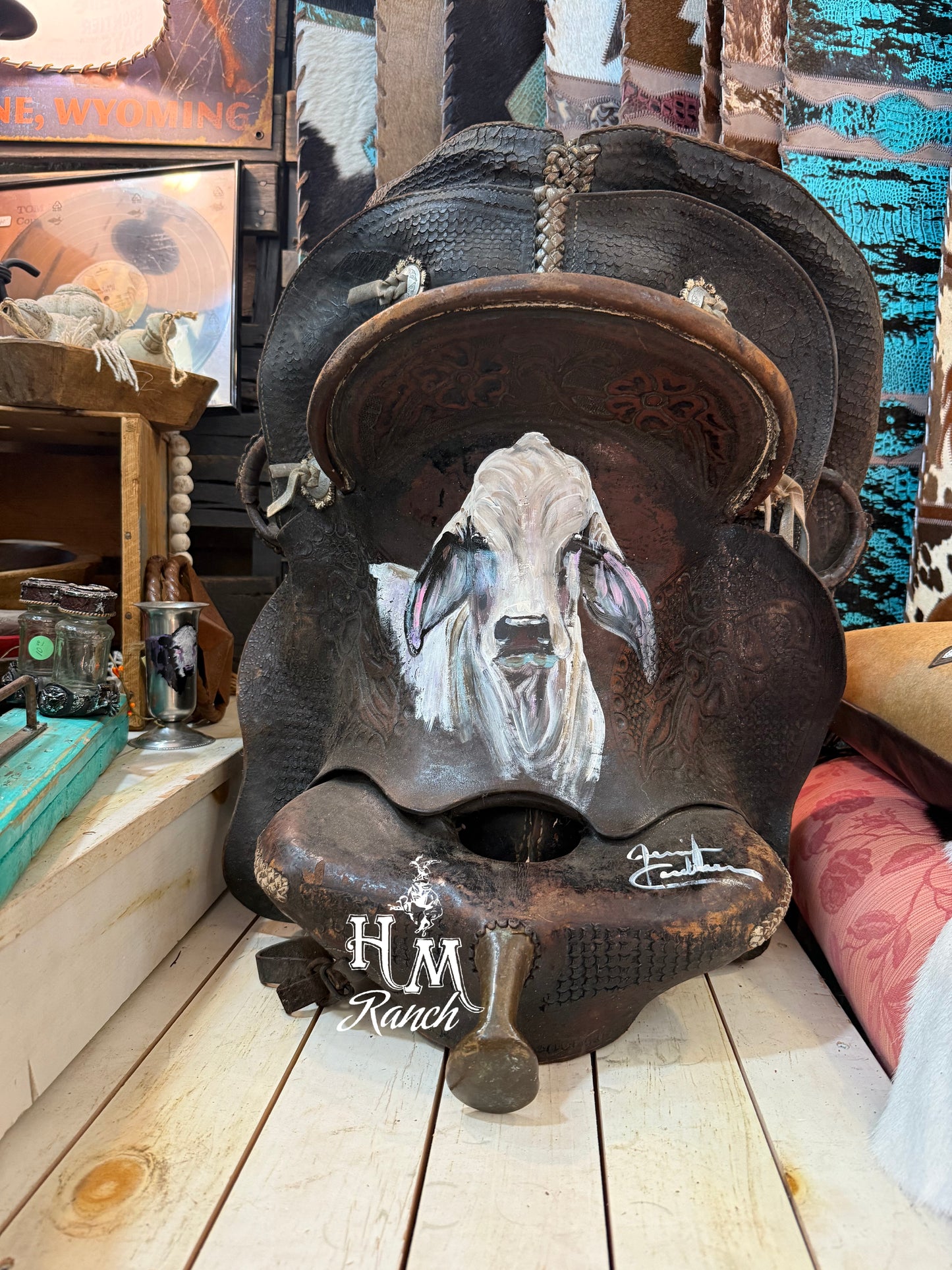 Jennifer Casebeer Art Brahma on Vintage Saddle #110