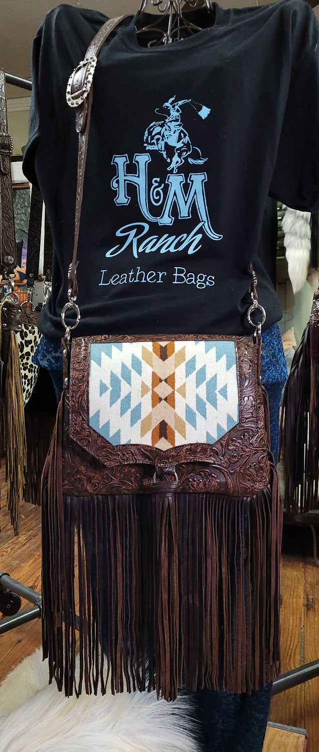 Western Fringe Purse in Native Wool and Leather Cowgirl 