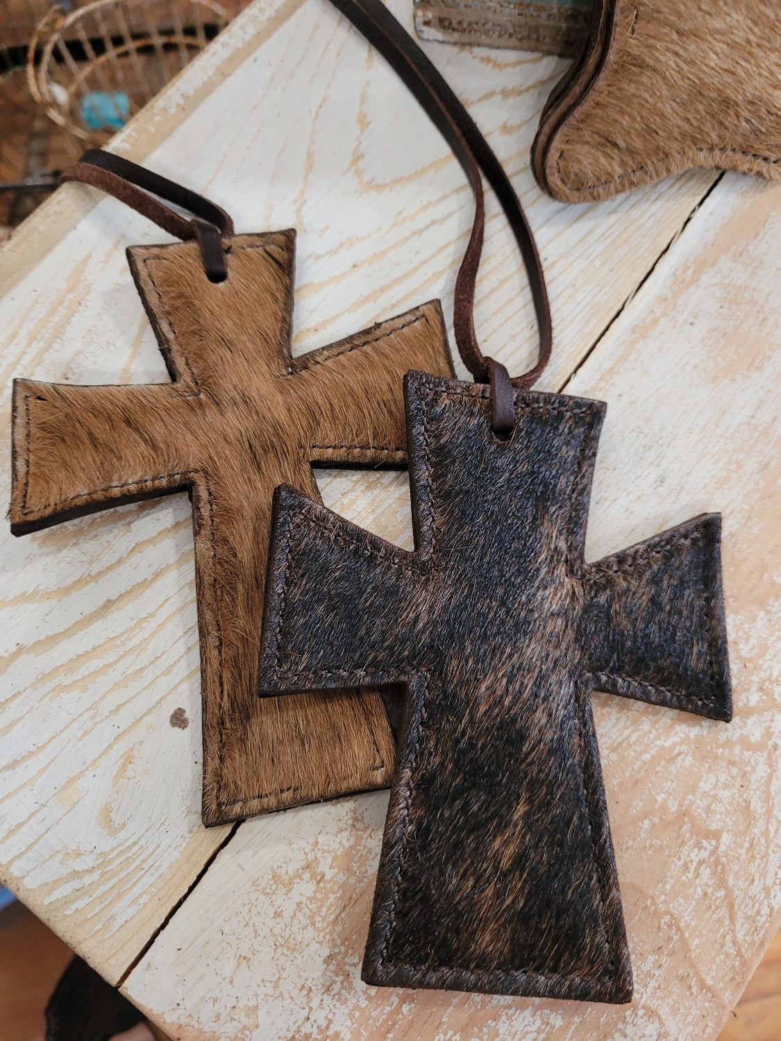 Leather Car Freshie, Cross