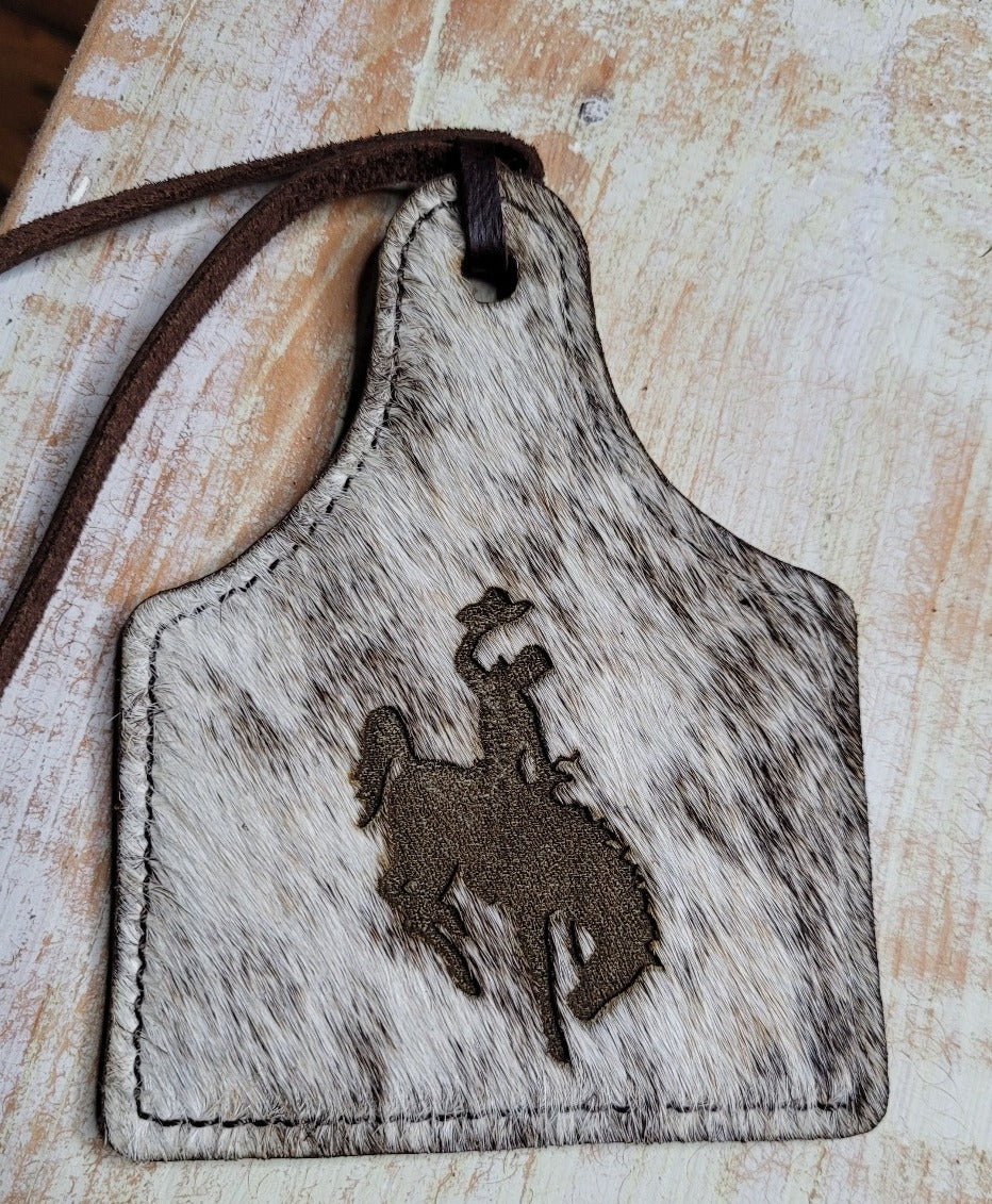 Leather Ear Tag Car Freshie, WYO Bronc