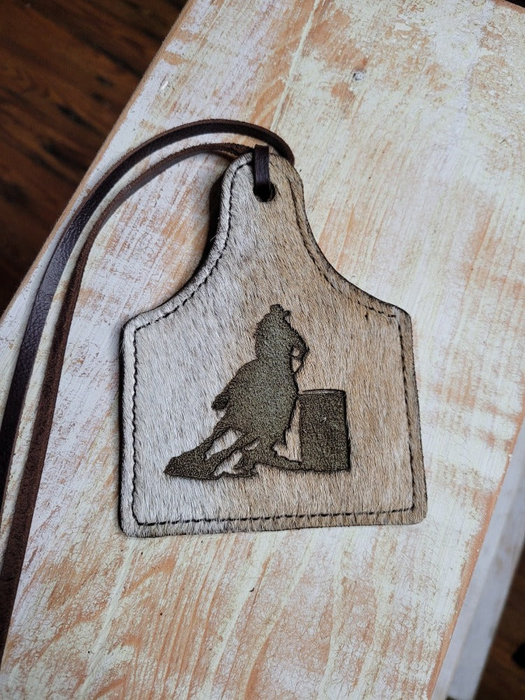 Leather Ear Tag Car Freshie, Barrel Racer