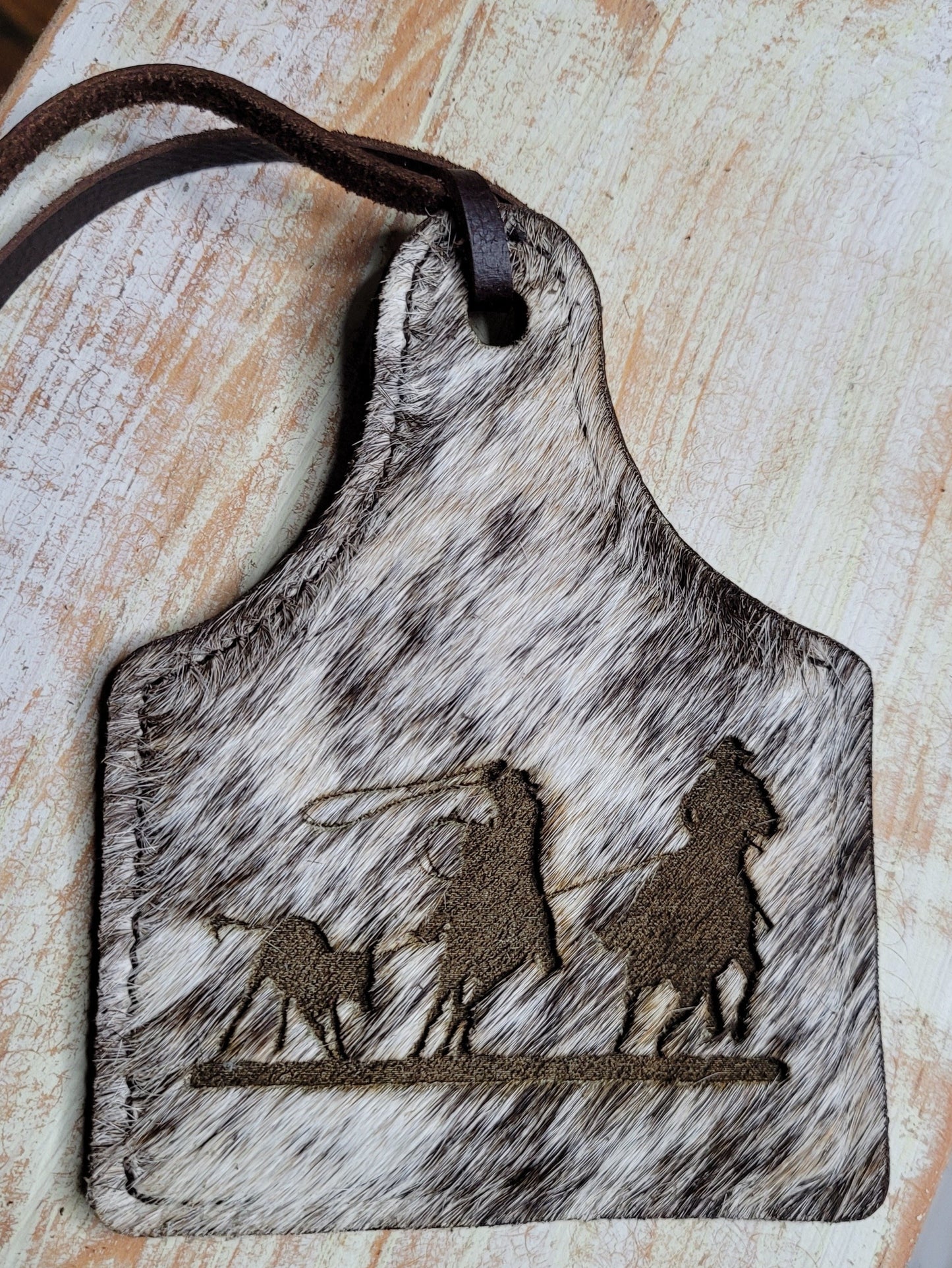Leather Ear Tag Car Freshie, Team Roper