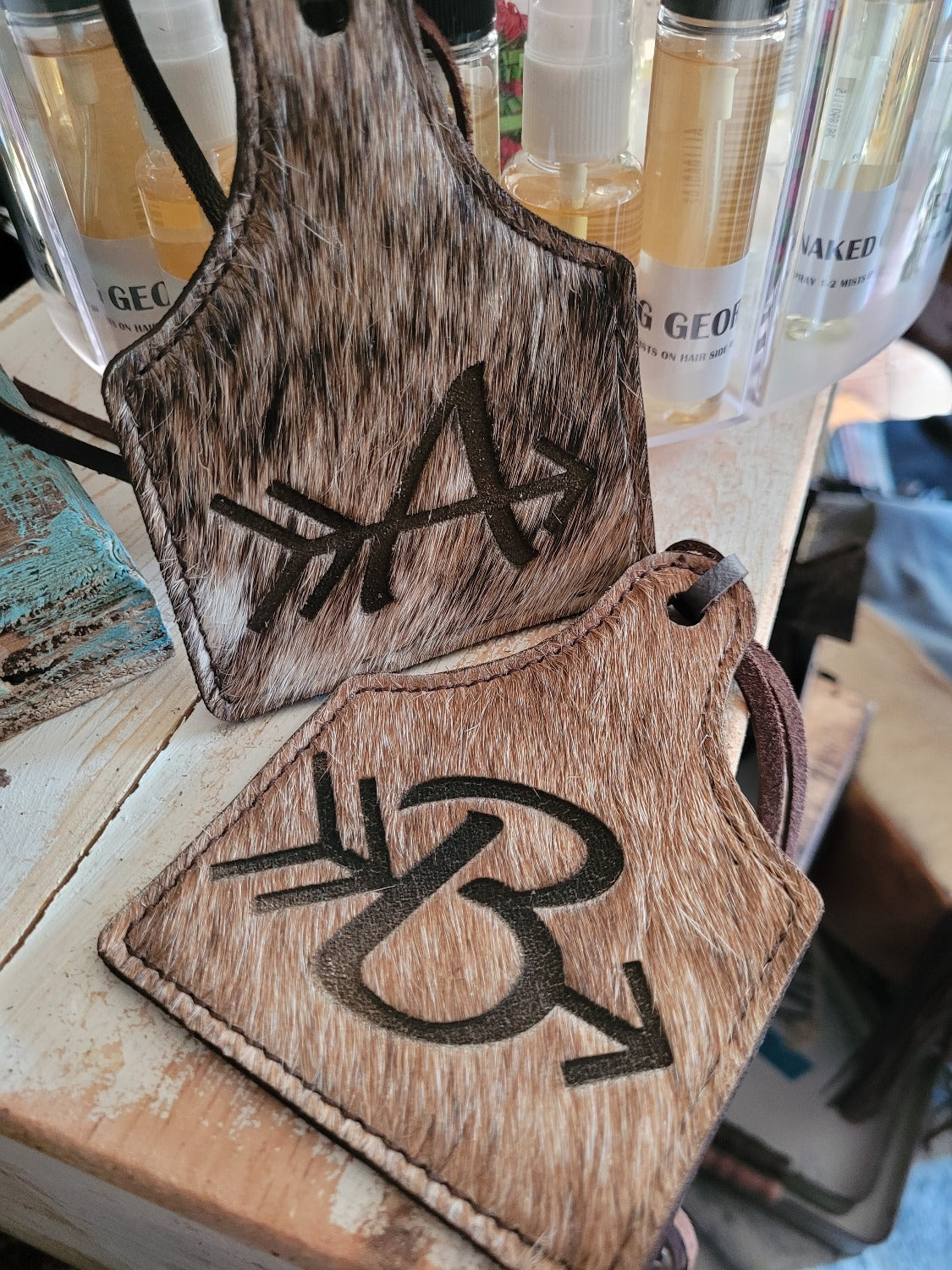 Leather Ear Tag Car Freshie, Arrow Initial