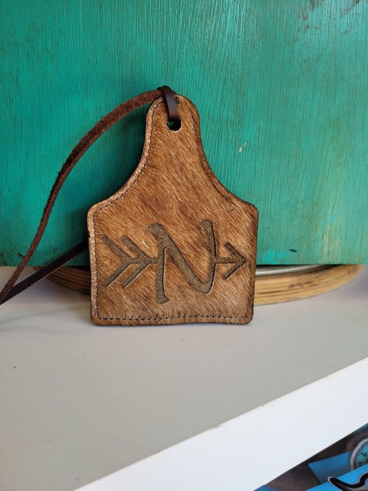 Leather Ear Tag Car Freshie, Arrow Initial