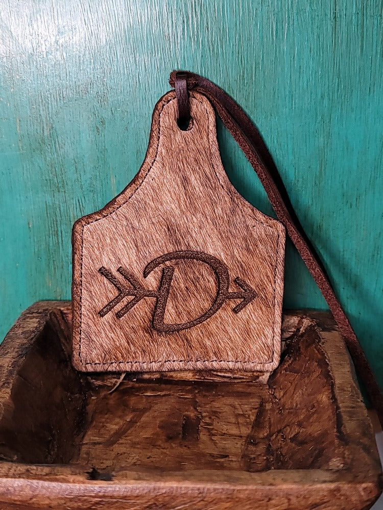 Leather Ear Tag Car Freshie, Arrow Initial