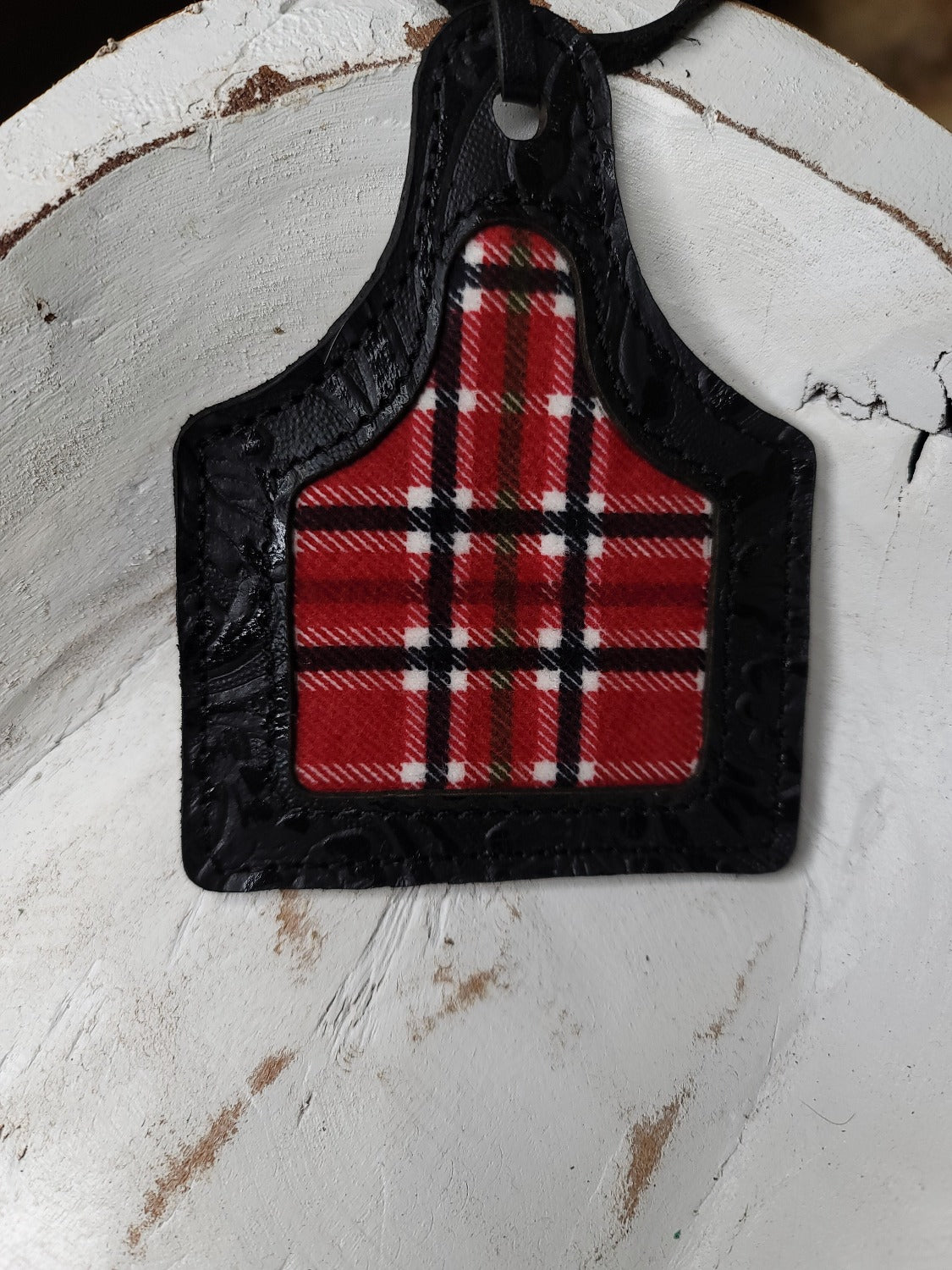 Leather Ear Tag Car Freshie, Plaid