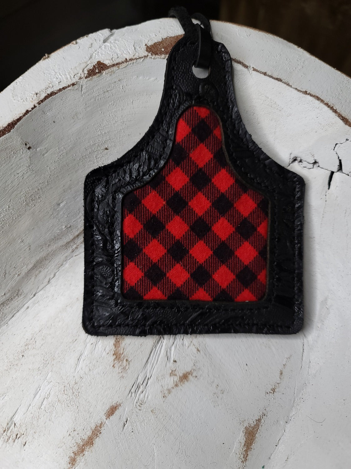 Leather Ear Tag Car Freshie, Plaid