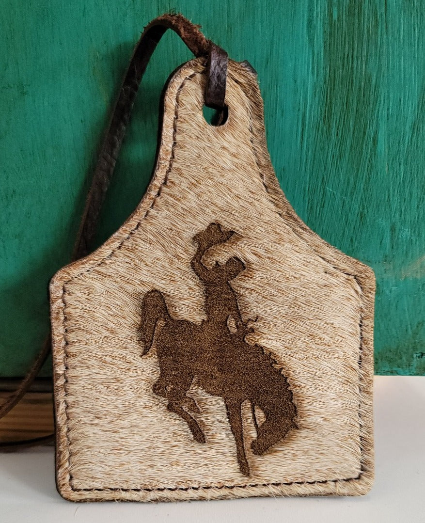 Leather Ear Tag Car Freshie, WYO Bronc