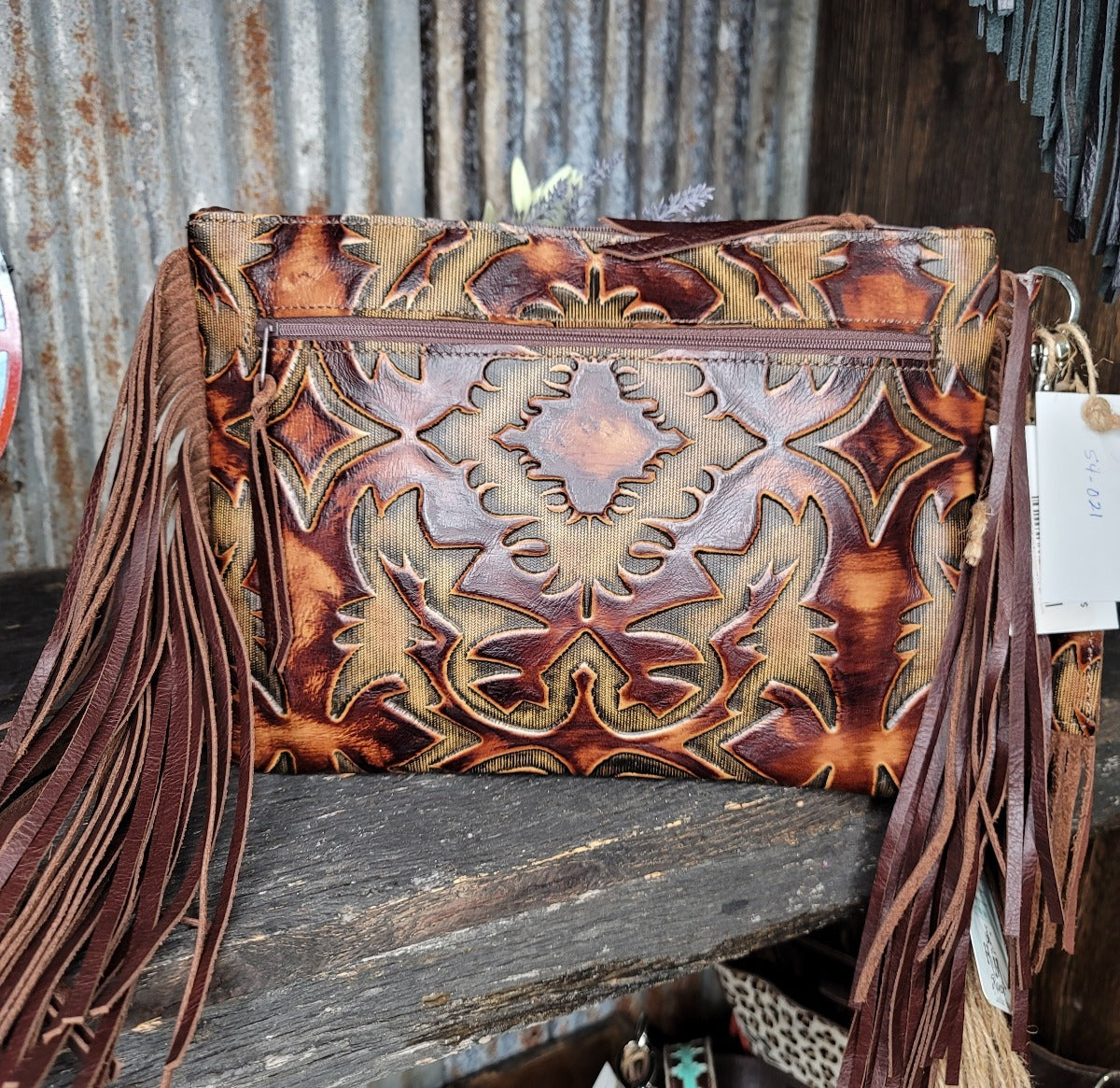 Half Pint Wristlet, Pendleton® Rancho Silver front with boot top leather