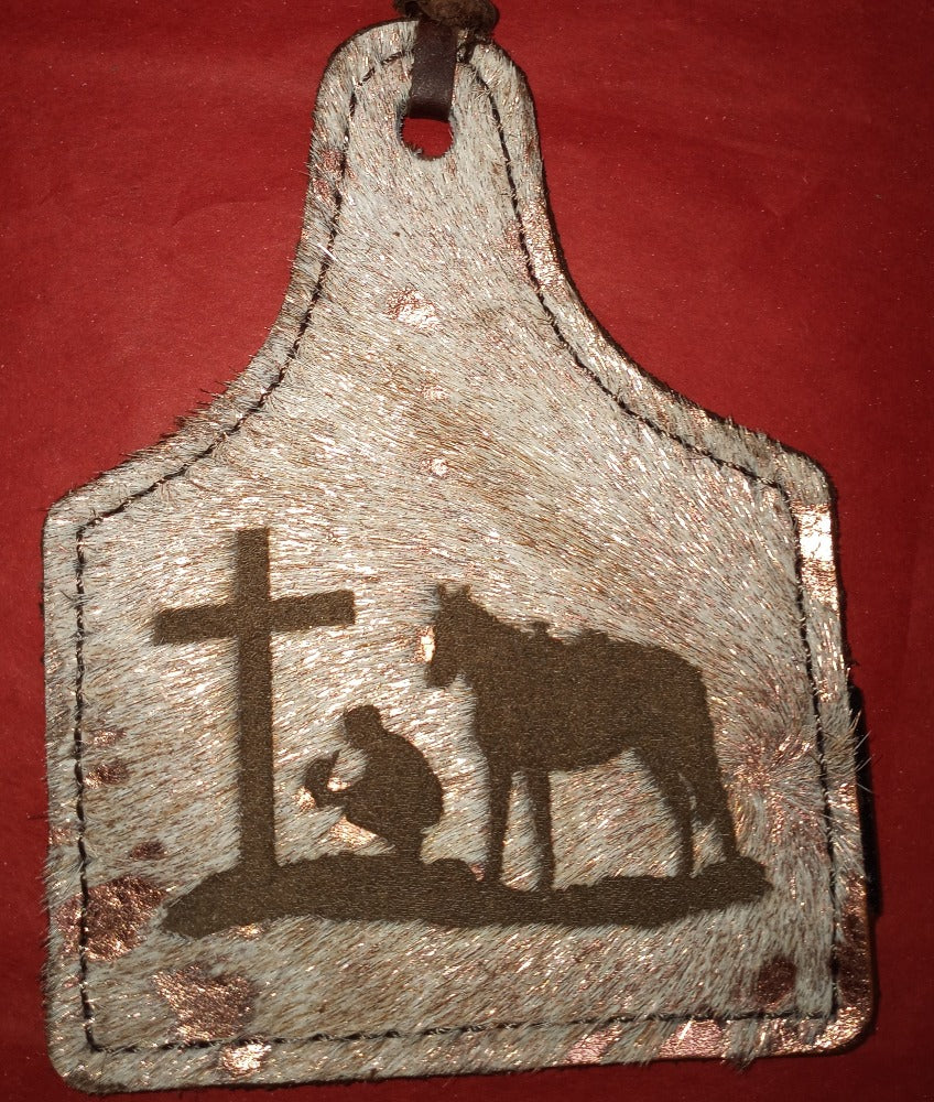 Leather Ear Tag Car Freshie, Praying Cowboy