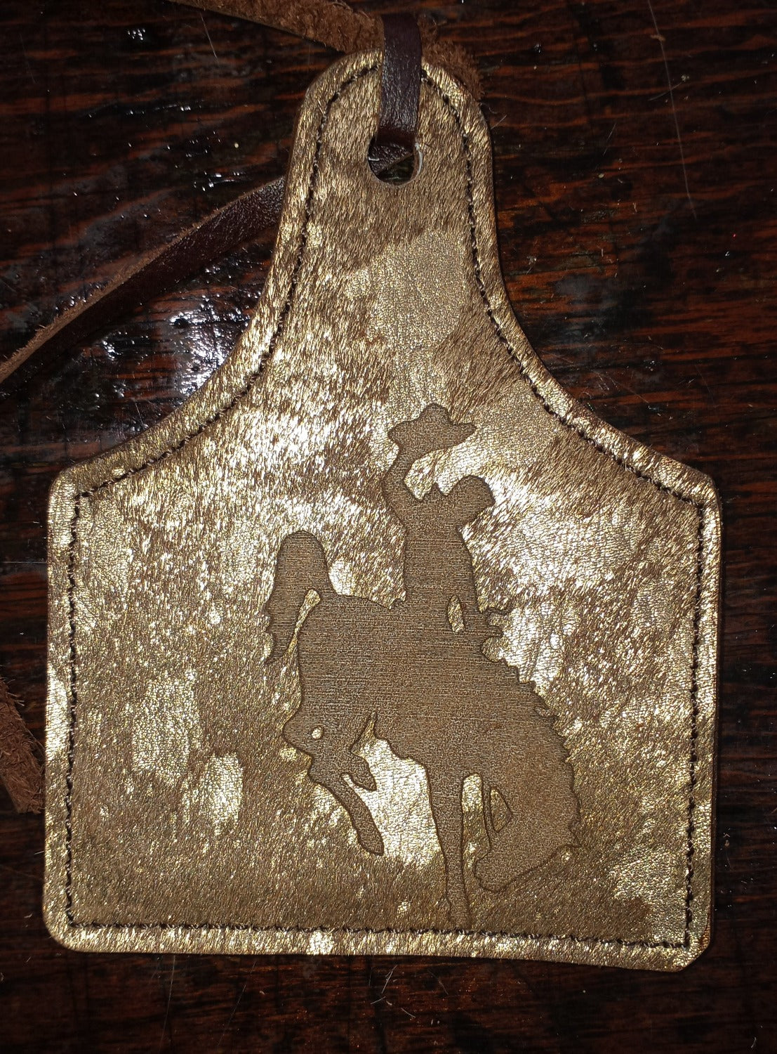 Leather Ear Tag Car Freshie, WYO Bronc