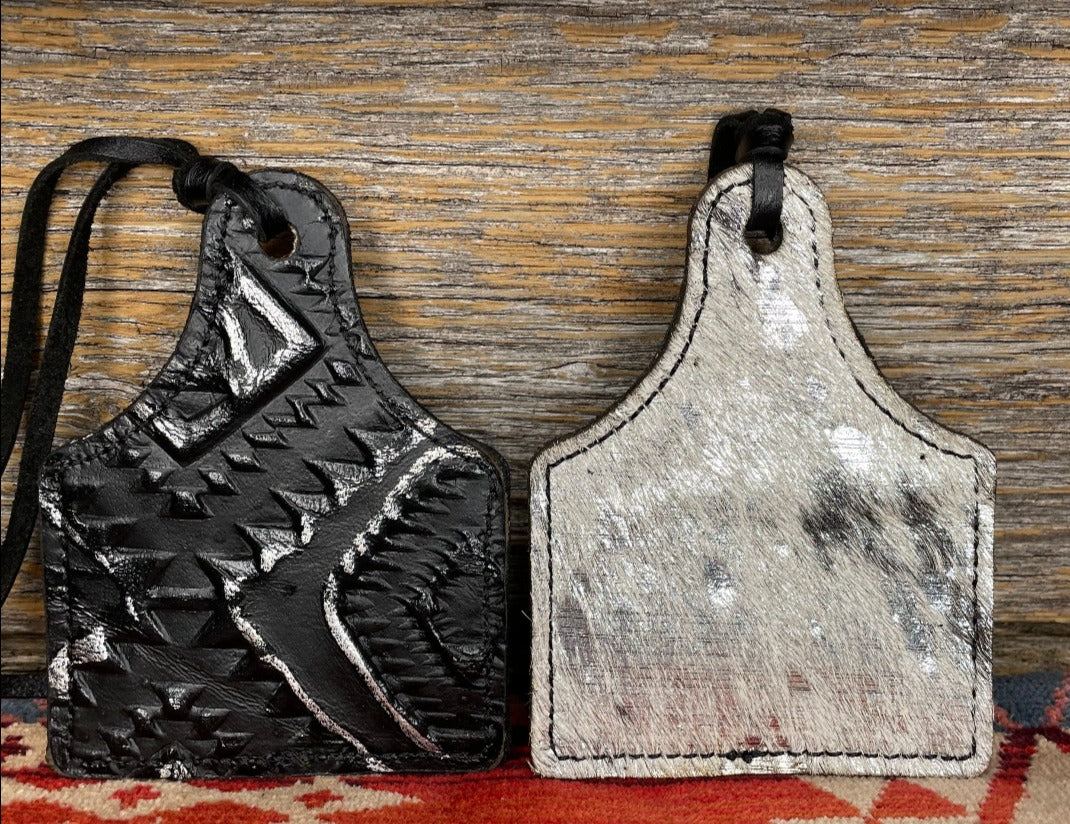 Leather Ear Tag Car Freshie, Silver Metallic
