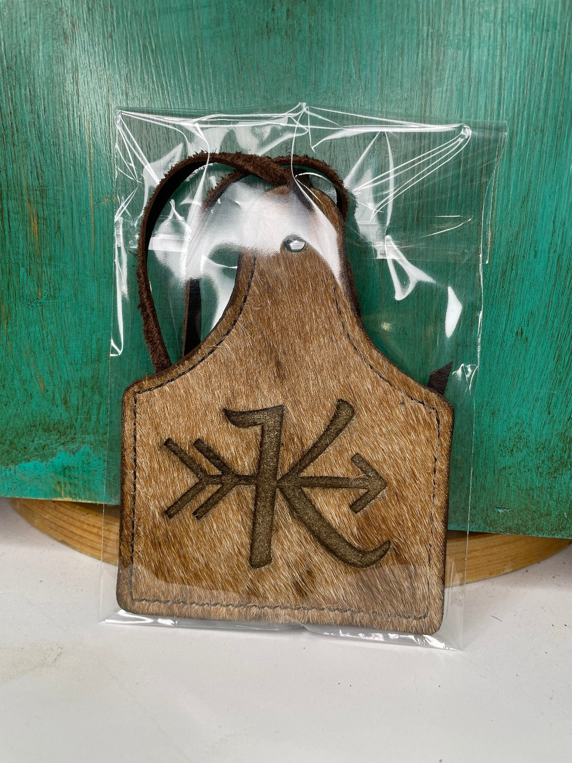 Leather Ear Tag Car Freshie, Arrow Initial