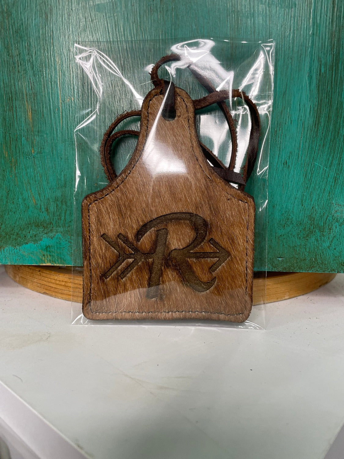 Leather Ear Tag Car Freshie, Arrow Initial