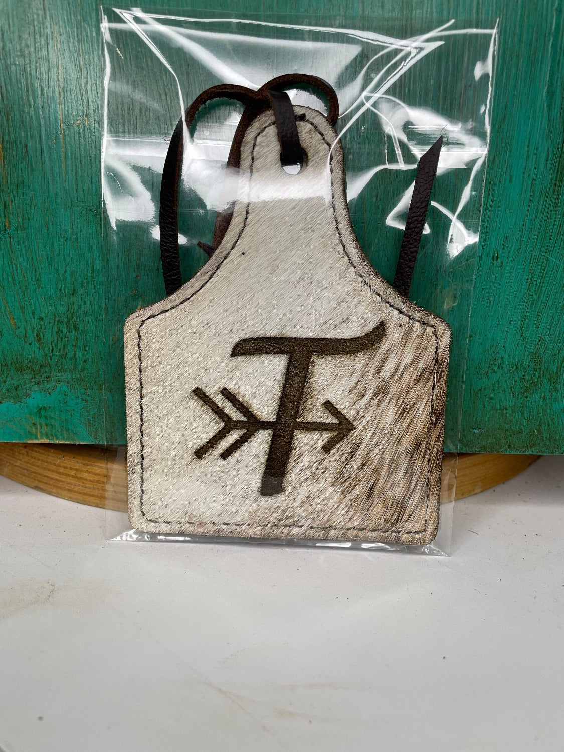 Leather Ear Tag Car Freshie, Arrow Initial
