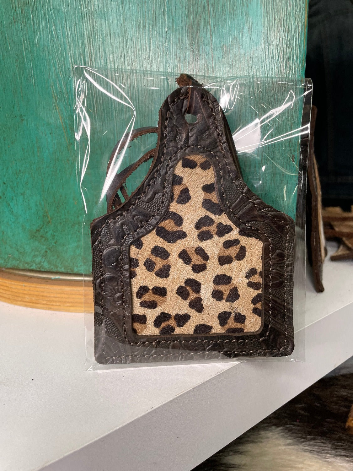 Leather Ear Tag Car Freshie, Leopard