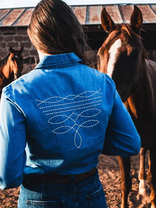 Boot Stitch Denim Pearl Snap Top