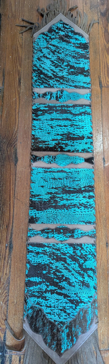 Western Table Runner, Turquoise leather