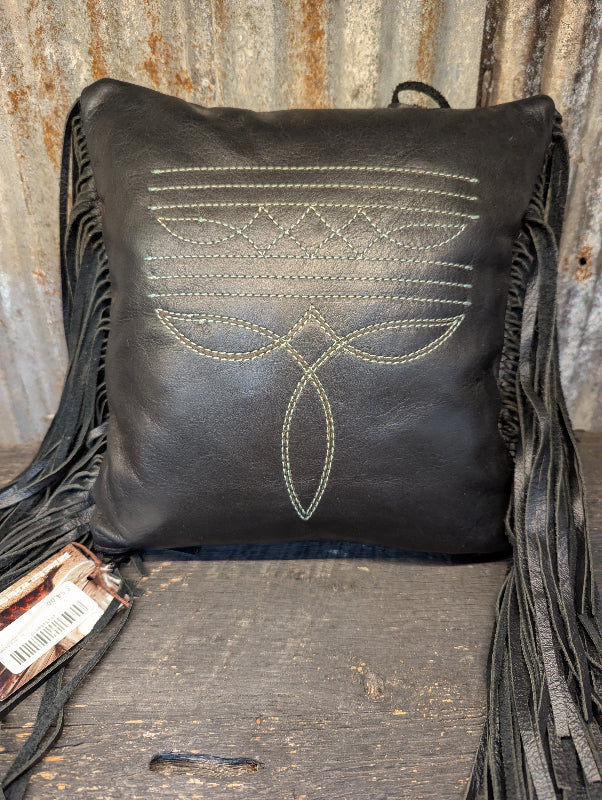 Leather Pillow with boot stitch 12" x 12"