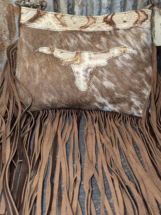 Half Pint, tan speckled hide with cream longhorn
