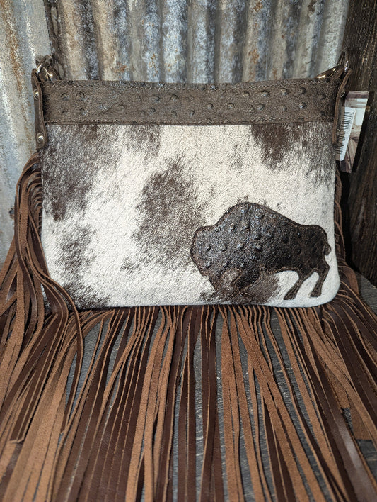 Half Pint, White and brown spotted hide with brown leather