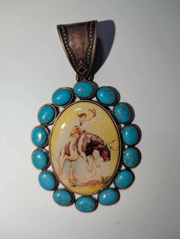Western Pendant - Large  with Turquoise