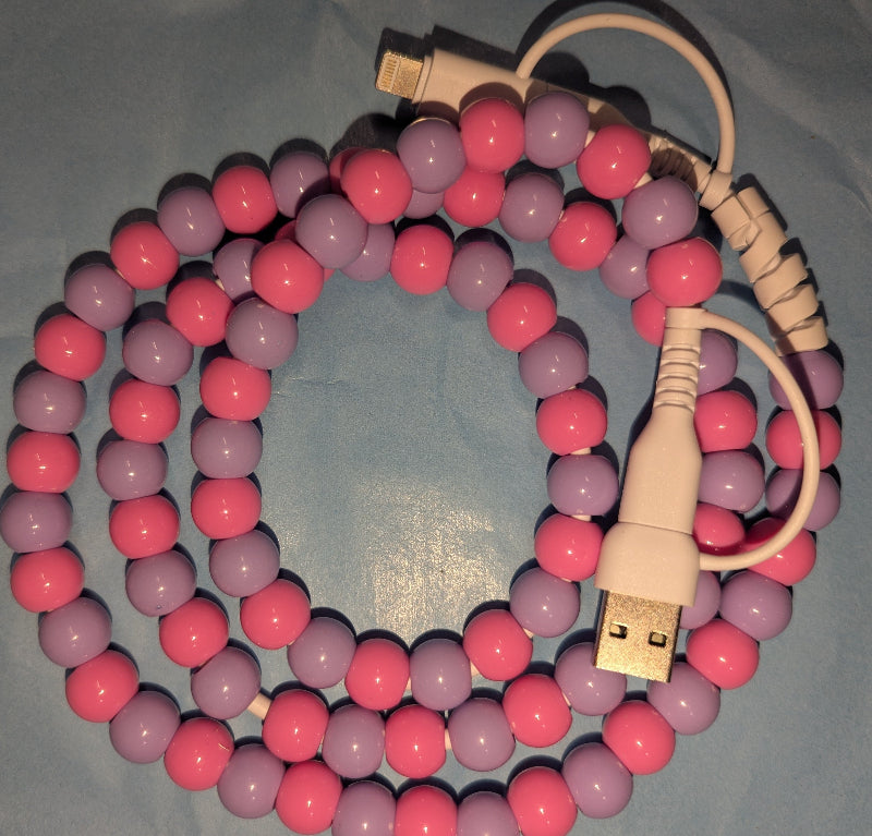Cowgirl Charging Cable, Pastel Pink and Purple beads (Copy)