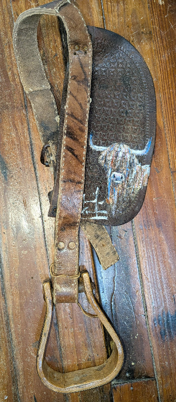 Leather Saddle Fender and stirrup with Highland, Jennifer Casebeer Art