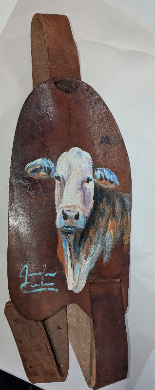 Leather Saddle Fender with Brahma F1, Jennifer Casebeer Art