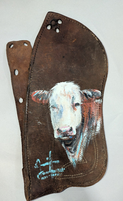 Leather Saddle Fender with Hereford, Jennifer Casebeer Art