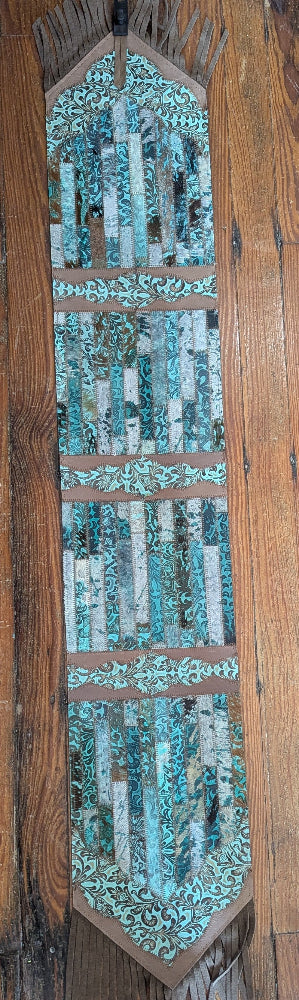 Western 6' Table Runner, Turquoise Patchwork leather